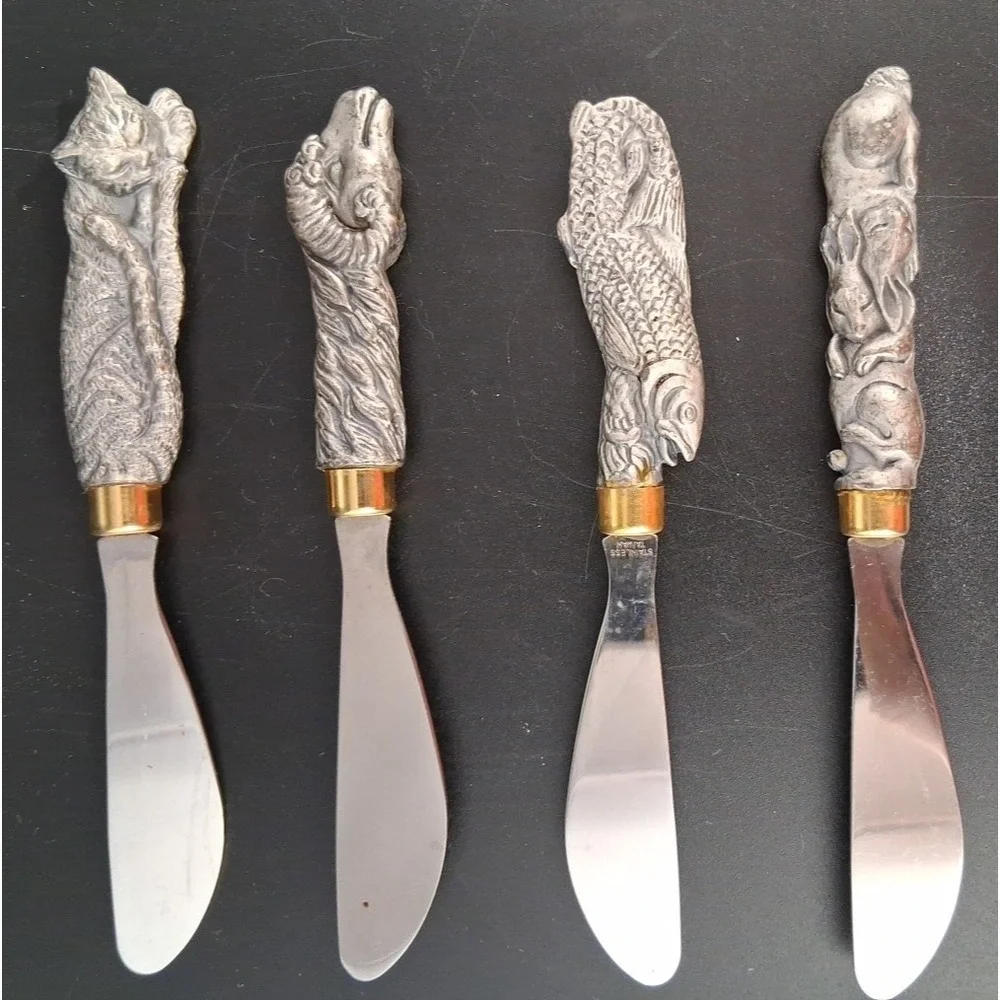 Pewter ‎ Cat, Ram, Fish, Rabbit Stainless Steel Butter knives
